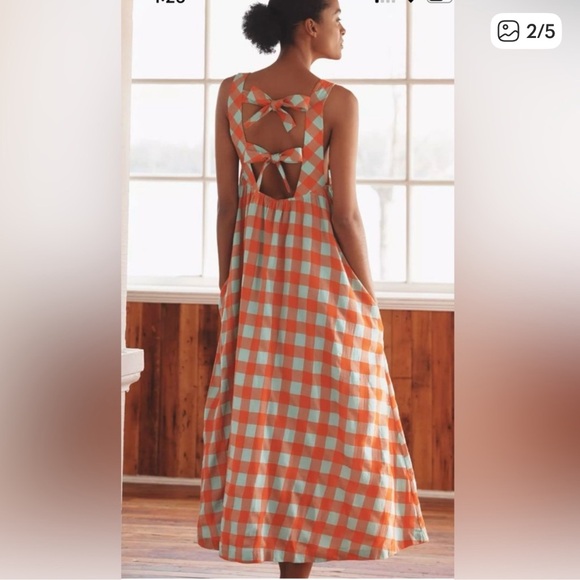 By Anthropologie Tie Back Midi Apron Nap Dress - Picture 3 of 11